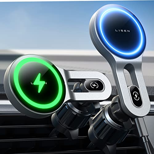 LISEN for MagSafe Car Mount Charger, 15W Wireless Charger for Car Magnetic Phone Holder Mount, Phone Mount Holder for Car Vent Wireless Charer Fits iPhone 15 Pro Plus Max 14 13 12 Magsafe Case