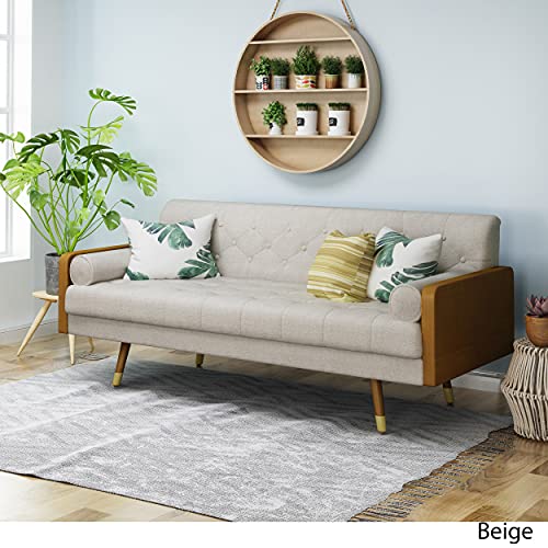 Christopher Knight Home Aidan Mid Century Modern Tufted Fabric Sofa, Beige