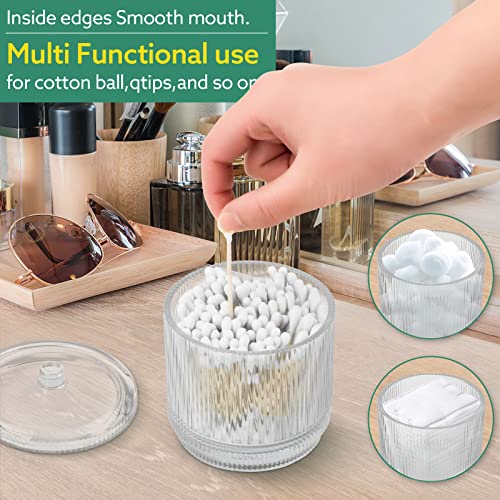 Bathroom Accessory Set,5 PCS Modern Premium Clear Glass Bath Accessories,Set of 2 Lotion Soap Dispensers,Toothbrush Holder,Qtip Holder & Acacia Wooden Tray,Gift for Home Decor & Countertop Organizer