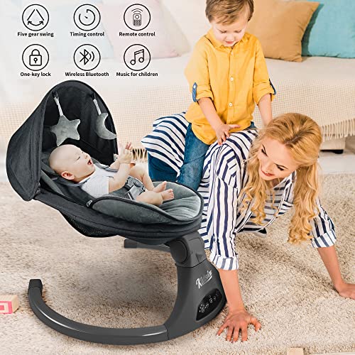 Electric Baby Swing for Infants,5-Speed Baby Swing with 12 Preset Lullabies,Remote Control Baby Rocker with Touch Screen Baby Chair for 5-20 lb,0-9 Months Suitable for Indoor and Outdoor.