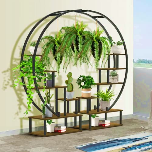 Elevens 2 Pcs 6 Tier Tall Metal Indoor Plant Stand Half-Moon-Shaped Plant Shelf Holder Multi-Purpose Plant Stands Plants Decor Plant Stands for Home Decoration (Round-Black)