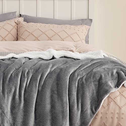 Bedsure Sherpa Fleece Throw Blanket for Couch - Thick and Warm Blanket for Winter, Soft and Fuzzy Throw Blanket for Sofa, Fall Throw Blanket, Grey, 50x60 Inches