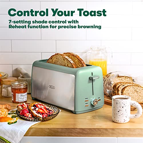 BELLA 4 Slice Long Slot Toaster, Stainless Steel and Sage