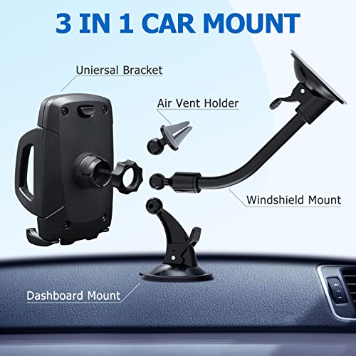 Car Phone Mount, Vansky 3-in-1 Cell Phone Holder Car Air Vent Holder Dashboard Mount Windshield Mount for iPhone Xs Max R X 8 Plus 7 Plus 6S Samsung Galaxy S9 S8 Edge S7 S6 LG Sony and More