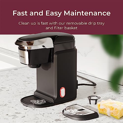 Mueller Single Serve Coffee Maker, Coffee Machine for Pod Coffee, 10 oz Water Tank, Quick Brewing, One Touch Operation, Compact for Home, Office, RV, Black