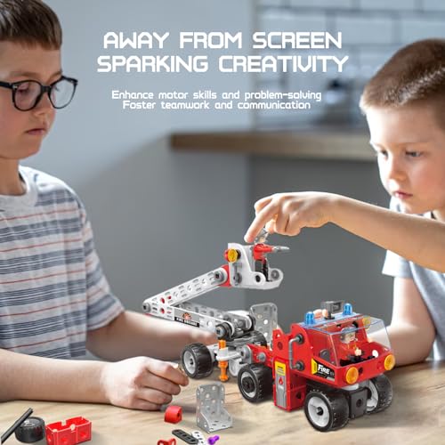 Aolew 187Pcs City Fire Brigade Building Block Set for Kids Ages 4-12,Erector Sets,STEM Building Toys for Boys Girls 4-6 5-7 8-10 10-12 Year Old,Fire Rescue Team,Creative Educational Engineering Kit