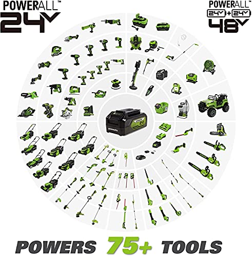 Greenworks 48V 17" Brushless Cordless Lawn Mower + 24V Brushless Drill / Driver, (2) 4.0Ah USB Batteries (USB Hub) and Dual Port Rapid Charger Included (2 x 24V)