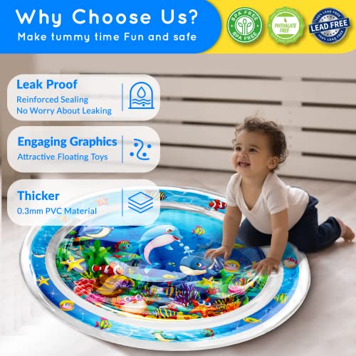 Infinno Tummy Time Mat Premium Baby Water Mat, Baby Toys for 3-6 6 to 12 Months Girl and Boy Infants, Perfect Baby Gift, Blue Ocean Theme