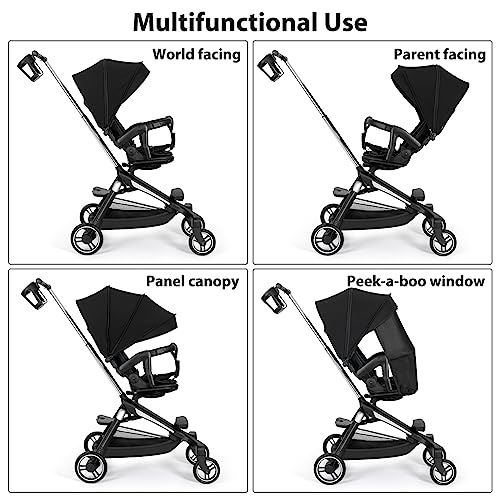 Convenience Stroller Lightweight Stroller Fold Compact Travel Stroller Multiposition Recline, One-Hand Fold Baby Stroller, Cup Holder, Raincover Included
