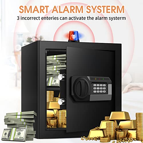 1.6 Cub Home Safe Box Fireproof Waterproof with Anti-Theft Alarm, Removable Shelf, Digital Fire Safe with Keypad Led Indicator, Security Money Safe for Firearm Ammo Cash Jewelry Medicines Document