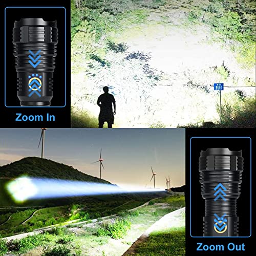 BengMxj Rechargeable LED Flashlights, 90000 High Lumens Flashlight, XHP70 Tactical Flashlight with Zoomable, 5 Modes, Super Bright Waterproof Flashlights for Emergencies, Camping, Hiking