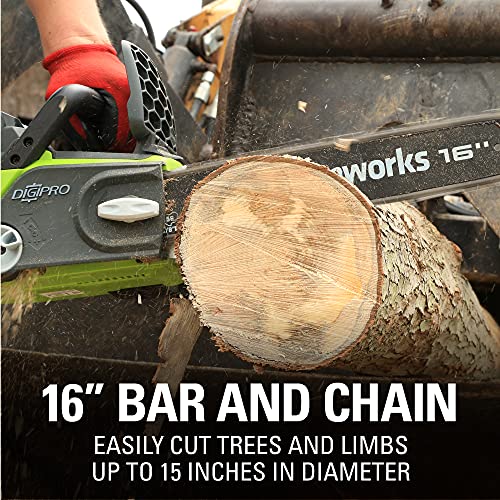 Greenworks 40V 16" Brushless Cordless Chainsaw (Great For Tree Felling, Limbing, Pruning, and Firewood / 75+ Compatible Tools), 4.0Ah Battery and Charger Included