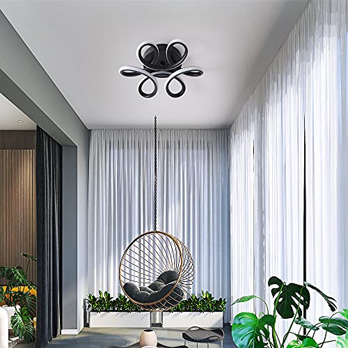 DELIPOP Modern LED Ceiling Light, Black Flowers Design Semi Flush Mount Ceiling Light, 10in 22W Cool Light 6500K Aluminum Ceiling Light Fixtures