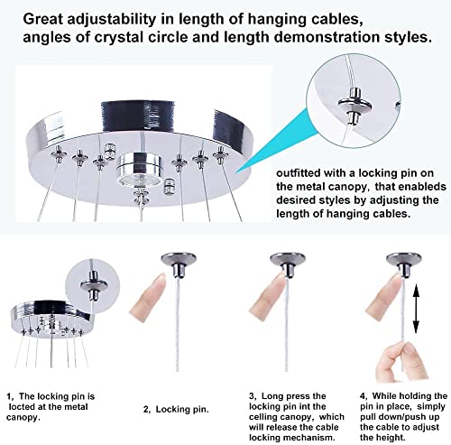 Modern LED Crystal Chandeliers 3 Ring Round Pendant Lighting Fixtures DIY Stainless Steel Ceiling Lamp Hanging Lights for Living Room Dining Room Bedroom Kitchen (Changeable Light)