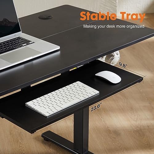 Sweetcrispy Standing Desk with Pull Out Keyboard Tray-48 in Electric Standing Desk, Height Adjustable Stand Up Desk for Home Office, Sit Stand Desk Stable Computer Rising Desk, 2 Storage Hooks, Black