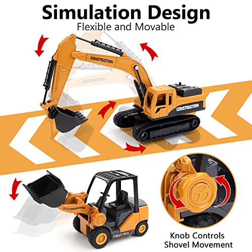 deAO Excavator Toys Set for Toddler Boys Friction Powered Push and Go Construction Truck Toy for Kids 3+ Engineering Vehicle Toys with Excavator & Bulldozer for Boys Girls Gifts
