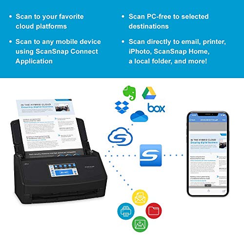 ScanSnap iX1600 Wireless or USB High-Speed Cloud Enabled Document, Photo & Receipt Scanner with Large Touchscreen and Auto Document Feeder for Mac or PC, Black