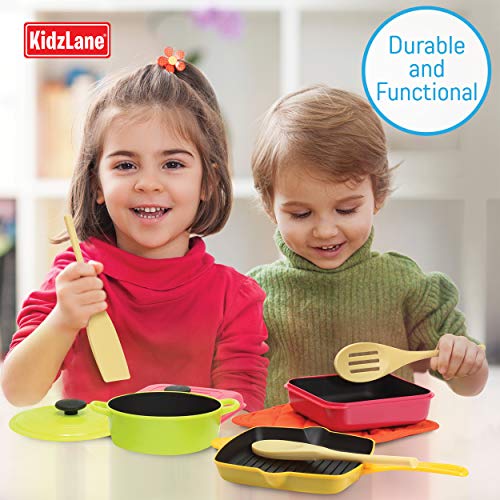 Kidzlane Kids Play Pots and Pans for Toddlers | Durable Mini Cooking Set for Kids Toy, BPA Free, Dishwasher Safe | Kids Pots and Pans Playset | Pretend Play Kitchen Accessories for Kids and Toddlers