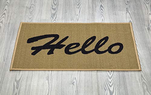 Machine Washable Hello Design Non-Slip Rubberback 2x3 Entry Doormats for Doorway, Entryway, Indoor Door Mat Front Door, Rugs For Entrance, 20" x 30", Beige