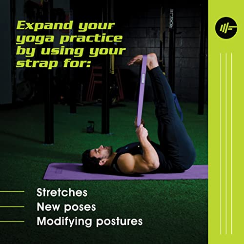 PowX Yoga Strap for Carrying Mat & Stretching – Premium Nylon Yoga Mat Straps for Carrying Your Mat Anywhere & Using as a Stretching Strap – Extra-Long Yoga Mat Strap for Any Mat, 1.5x63 In. (Purple)