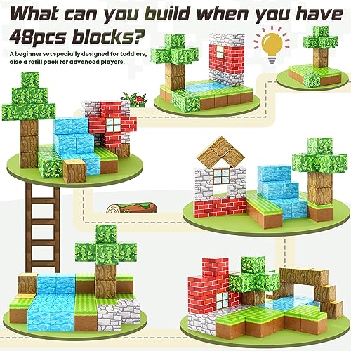 Magnetic Blocks-Build Mine Magnet World Set, Magnetic Toys for Boys & Girls Age 3-4 4-5 6-8, STEM Montessori Sensory Toys for Toddlers Gifts for 3+ Years Old, Fidget Cubes Construction Toys