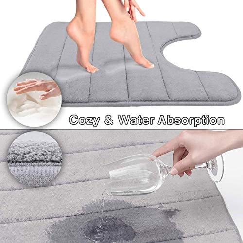 Yimobra Memory Foam Toilet Bath Mat U-Shaped, Commode Contour Rug, Soft and Comfortable, Super Water Absorption, Non-Slip, Thick, Machine Wash and Easier to Dry for Bathroom, 24 X 20 Inches, Grey