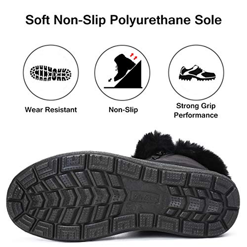 gracosy Snow Boots for Women, Warm Ankle Boots Waterproof Outdoor Slip On Fur Lined Winter Short Booties Anti-Slip Comfort Zipper Shoes Grey 8 Women