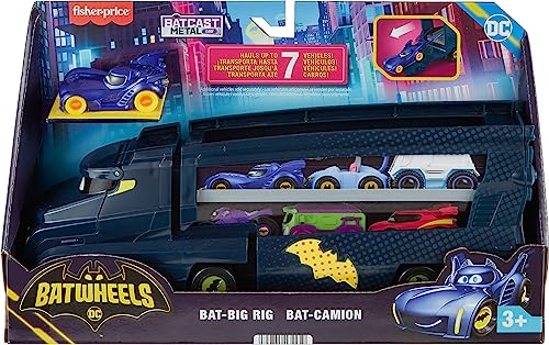 Fisher-Price DC Batwheels Toy Hauler and Car, Bat-Big Rig with Ramp and Bam The Batmobile 1:55 Scale Diecast Toy Vehicle, Ages 3+ Years