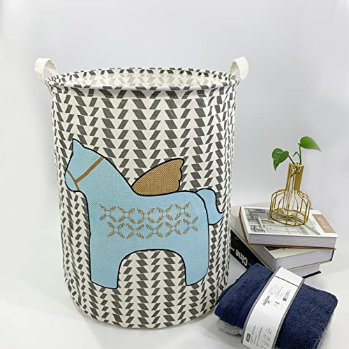 Mziart Kids Laundry Basket, Collapsible Laundry Hamper Toy Storage Basket Baby Nursery Hamper Fabric Storage Bin Gift Basket for Boys and Girls Bedroom Bathroom (Cute Wheat Horse)