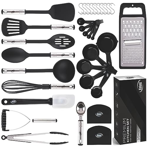 Kitchen Utensils Set 24 Nylon and Stainless Steel Cooking Utensil Set, Non-Stick and Heat Resistant Cooking Utensils Set, Kitchen Tools, Useful Pots and Pans Accessories and Kitchen Gadgets (Black)