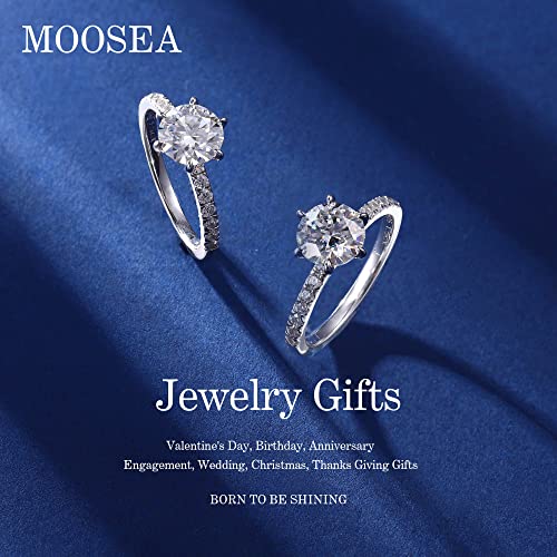 MOOSEA 1.5ct Moissanite Rings for Women, D Color VVS1 Clarity Excellent Cut Lab Created Diamond Rings 14K White Gold Vermeil 6 Claw Moissanite Engagement Rings for Women Jewelry Gifts