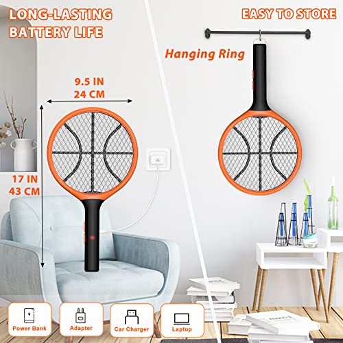 LUOJIBIE Electric Fly Swatter, Bug Zapper Racket Rechargeable Mosquito Zapper Handheld Fly Zapper with Hanging Ring for Home Indoor Outdoor, Large Size-1 Pack