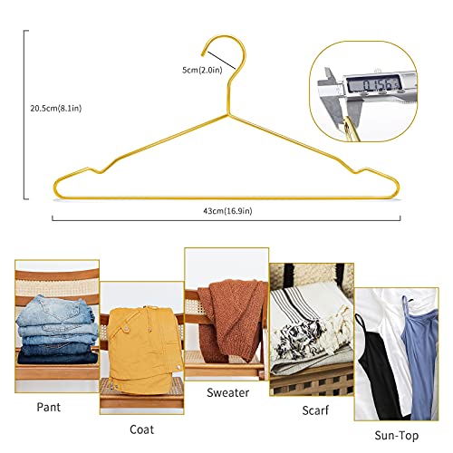 Nature Smile 17 Inch Heavy Duty Shiny Gold Metal Clothes Hanger, Coat Hanger, Suit Hanger, Dress Hanger with Big Notches Pack of 20,Gold