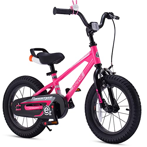Royalbaby Freestyle EZ Kids Bike, Easy Learn Balancing to Biking, 14 Inch Balance & Pedal Bicycle, Instant Assembly Toddlers Boys Girls Ages 3-5 Years, 14" Pink