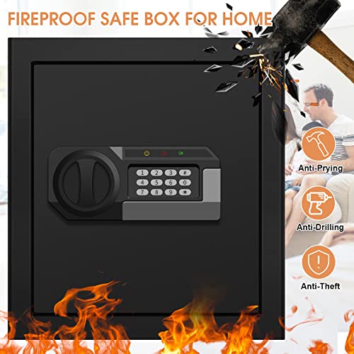 1.6 Cub Home Safe Box Fireproof Waterproof with Anti-Theft Alarm, Removable Shelf, Digital Fire Safe with Keypad Led Indicator, Security Money Safe for Firearm Ammo Cash Jewelry Medicines Document