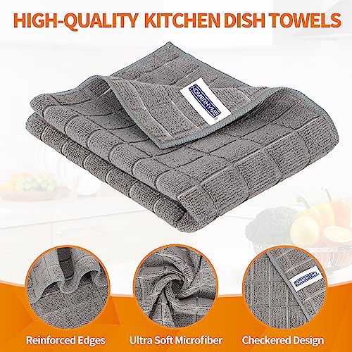 HOMERHYME Kitchen Towels, 8 Pack Microfiber Dish Towels Kitchen Washcloth, 270 GSM Grey All-Purpose Quick Dry Reusable Lint Free & Absorbent Tea Towels for Kitchen, Bar, Shop & Hotel 25'' x 15''