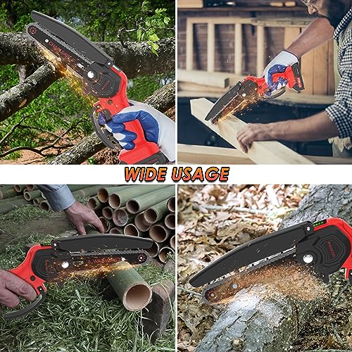 Mini Chainsaw Cordless, 6-Inch Electric Chainsaw, 21V Battery Powered Pruning Chainsaw, Handheld Small Chainsaw for Trees Trimming Wood Cutting (2 Batteries and 2 Chains)