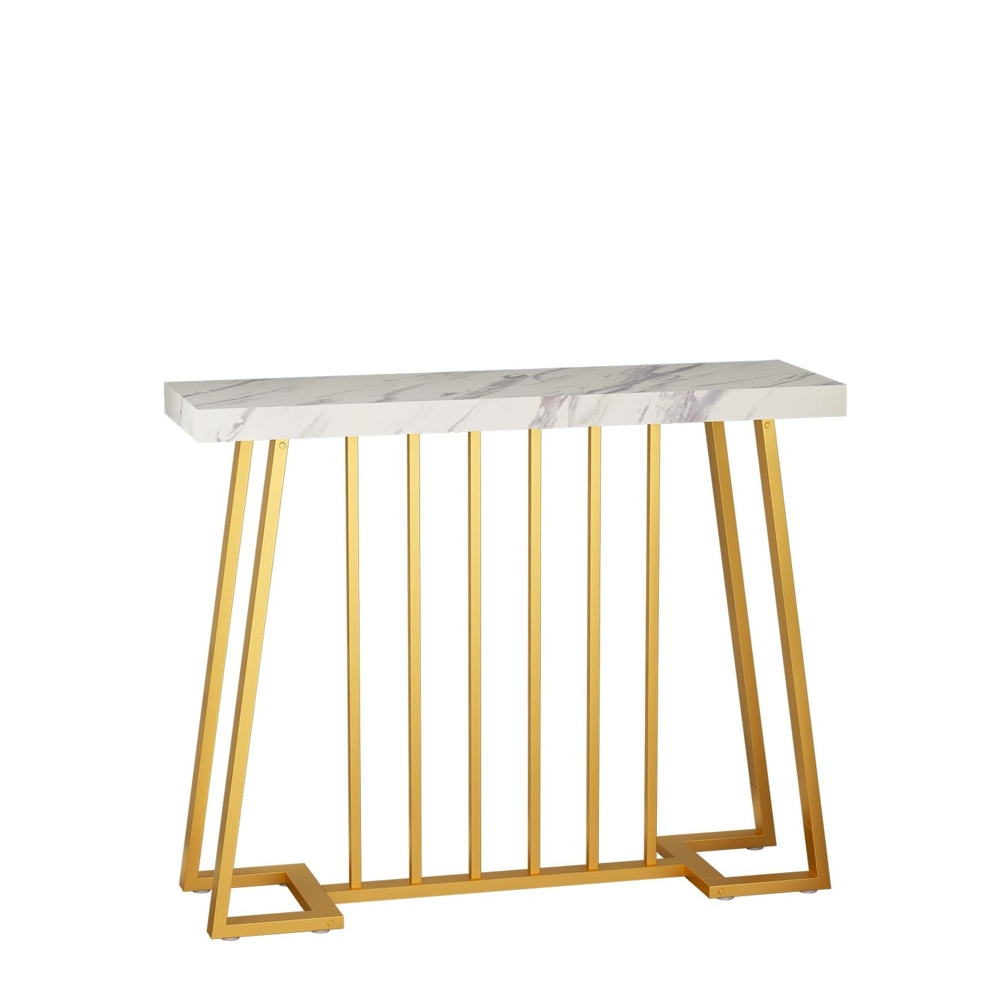 HDDDZSW Gold Entryway Table, Modern 40 inch Faux Marble Narrow Sofa Table Entry Way Table with Geometric Metal Legs for Living Room, Console Tables for Entryway, Hallyway, Entrance