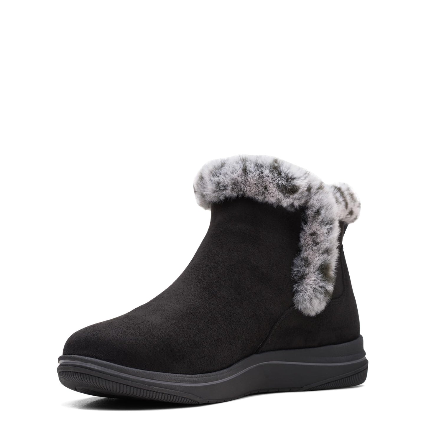 Clarks Women's Breeze Fur Ankle Boot, Black Textile, 9