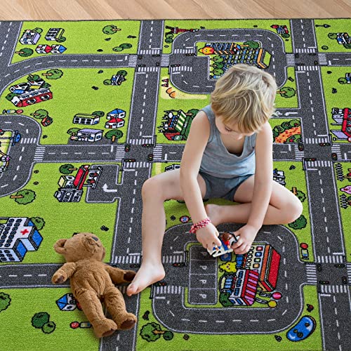 Softlife Kids Carpet Play Mat Rug 35" x 59" City Life Great for Playing with Cars Children Area Rugs for Bedroom Playroom Nursery