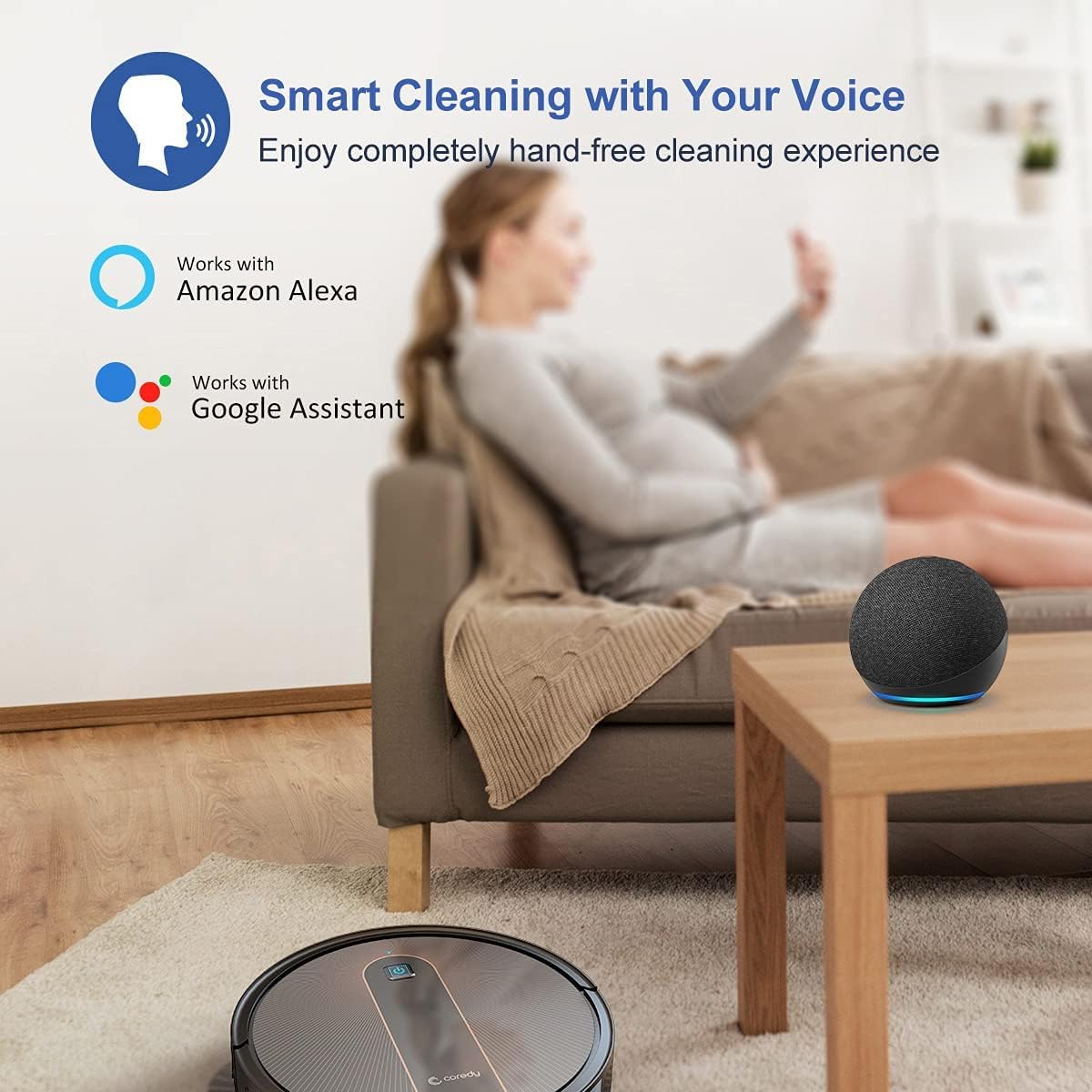 Coredy R750 Robot Vacuum Cleaner, Compatible with Alexa, Mopping System, Boost Intellect, Virtual Boundary Supported, 2200Pa Suction, Super-Thin, Upgraded Robotic Vacuums, Cleans Hard Floor to Carpet