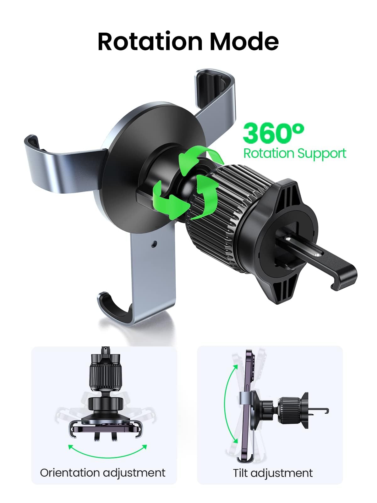 UGREEN Car Phone Holder Air Vent Gravity Car Phone Mount Aluminum Cradle Compatible with iPhone 15 14 13 12 11 Pro Max Mini Xs XR X, Space Grey