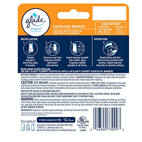 Glade PlugIns Refills Air Freshener Starter Kit, Scented Oil for Home and Bathroom, Hawaiian Breeze, 0.67 Fl Oz, 1 Warmer + 1 Refill