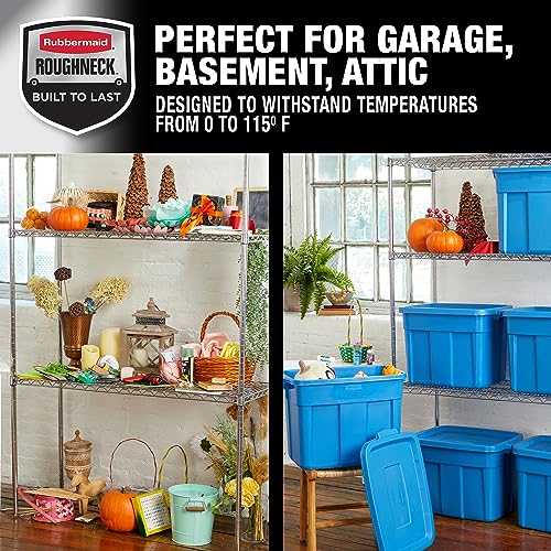 Rubbermaid Roughneck️ 18 Gallon Storage Totes, Pack of 6, Durable Stackable Storage Containers with Lids, Nestable Plastic Storage Bins for Heavy Tools, Sporting Equipment, Blankets, Heritage Blue