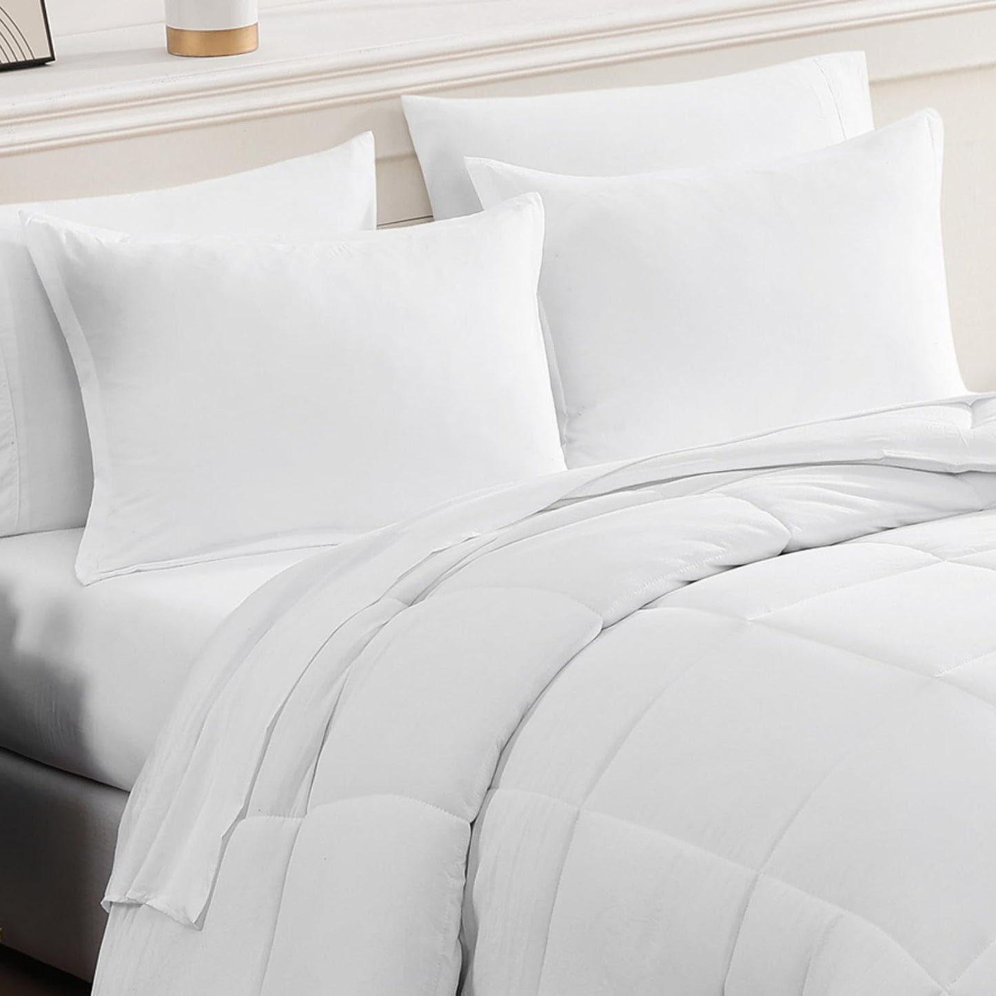 Casa Platino Twin Comforter Set - Pre-Washed 100% Brushed Microfiber Twin Bedding Sets - Soft Twin Comforter Set with Sheets includes Comforter, Flat Sheet, Fitted Sheet, 1 Pillowcase & 1 Sham – White