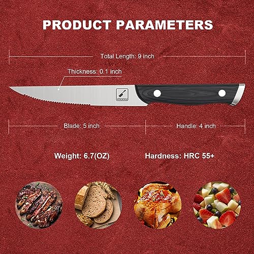 imarku Steak Knives, Steak Knives Set of 8, Serrated Steak Knife Set with Pakkawood Ergonomic Handle, Japanese HC Steel Steak Knife and Gift Box, Black of Friday 2023