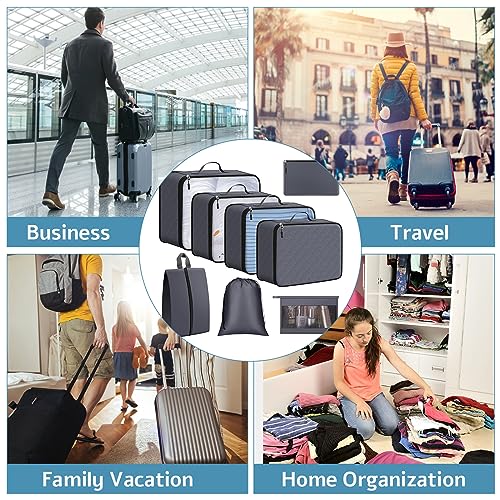 ExploreBliss Packing Cubes for Suitcases 8 Set, Durable Packing Cubes for Travel, Foldable Suitcase Organizer Bags Set for Travel Accessories, Travel Bags Organizer for Luggage(Grey)