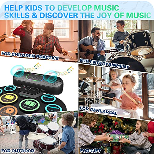Electronic Drum Set - YUOIOYU Electric Drum Set Roll Up Potable Drum Kit MIDI Practice Drum Pad with Dual Built-in Speaker, Drum Sticks and Pedals,Christmas Birthday Gift for Kids Adult
