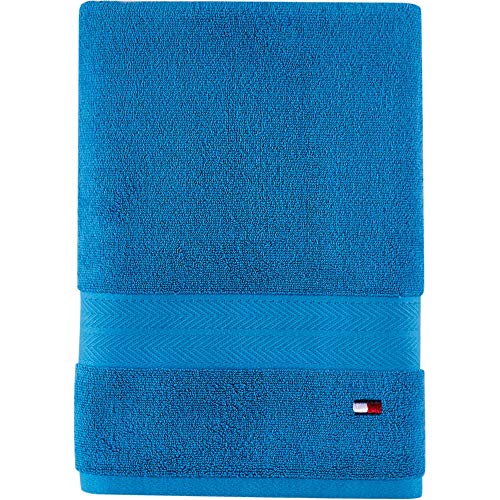 Tommy Hilfiger Modern American Solid Bath Towel, 30 X 54 Inches, 100% Cotton 574 GSM (Swedish Blue)