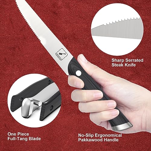 imarku Steak Knives, Steak Knives Set of 8, Serrated Steak Knife Set with Pakkawood Ergonomic Handle, Japanese HC Steel Steak Knife and Gift Box, Black of Friday 2023